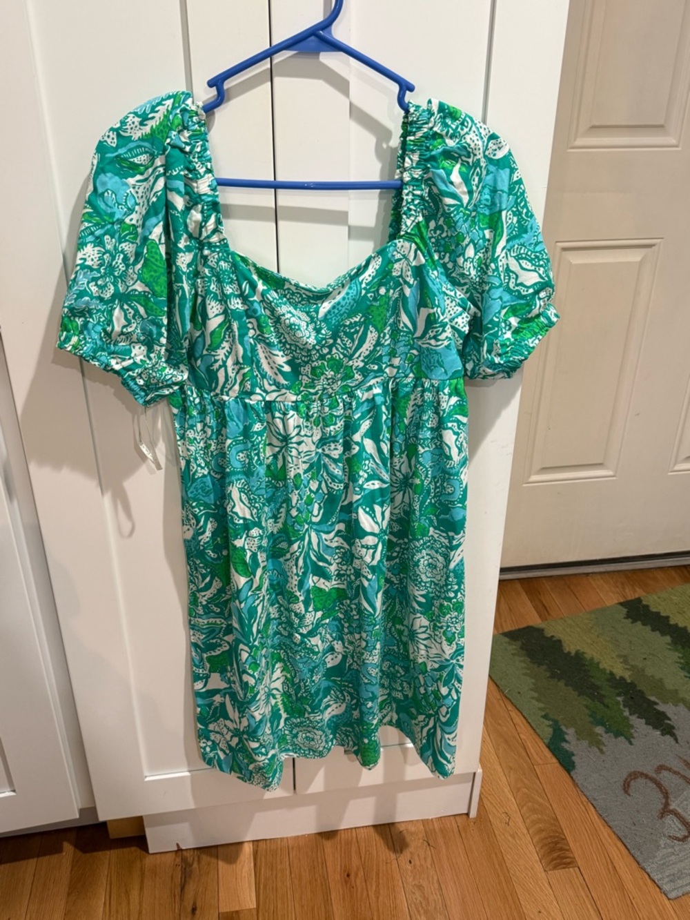 Lilly Pulitzer Green and White Floral Puff Sleeve Dress